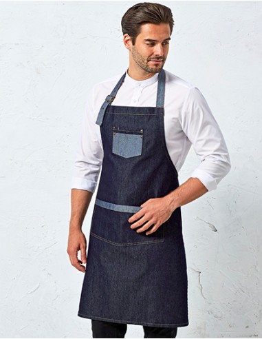 P-PR127-Domain Contrast Denim Bib Apron